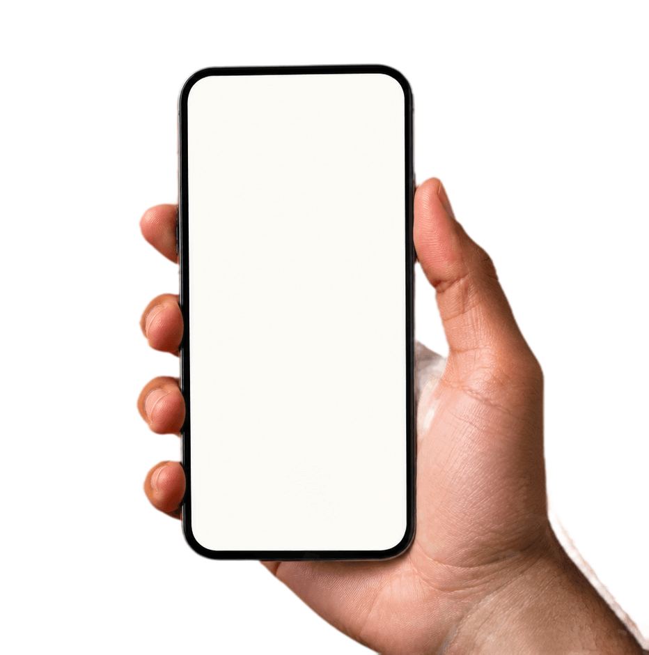 Mão humana real segurando um celular com a demonstração do painel Ajeita Aí
