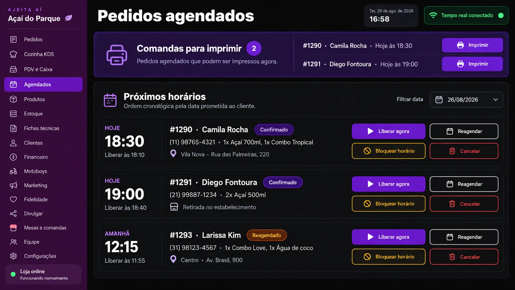 Tela de Pedidos agendados do painel Ajeita Aí